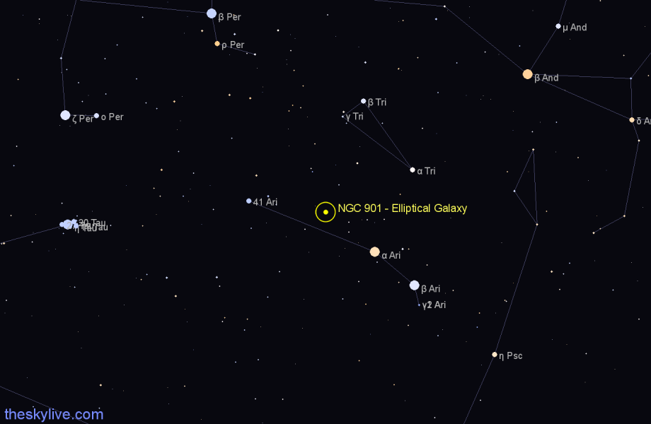 Finder chart NGC 901 - Elliptical Galaxy in Aries star