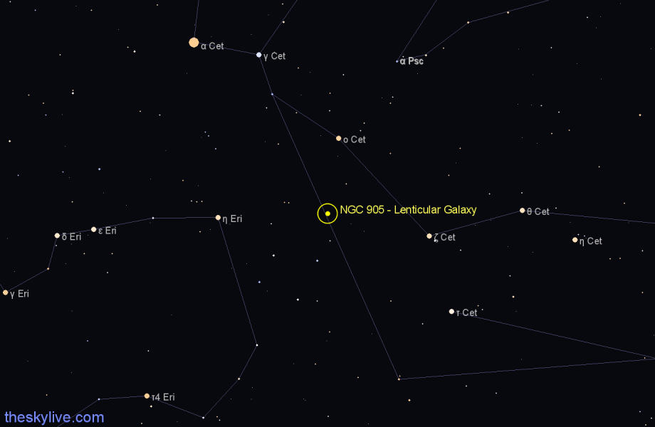 Finder chart NGC 905 - Lenticular Galaxy in Cetus star