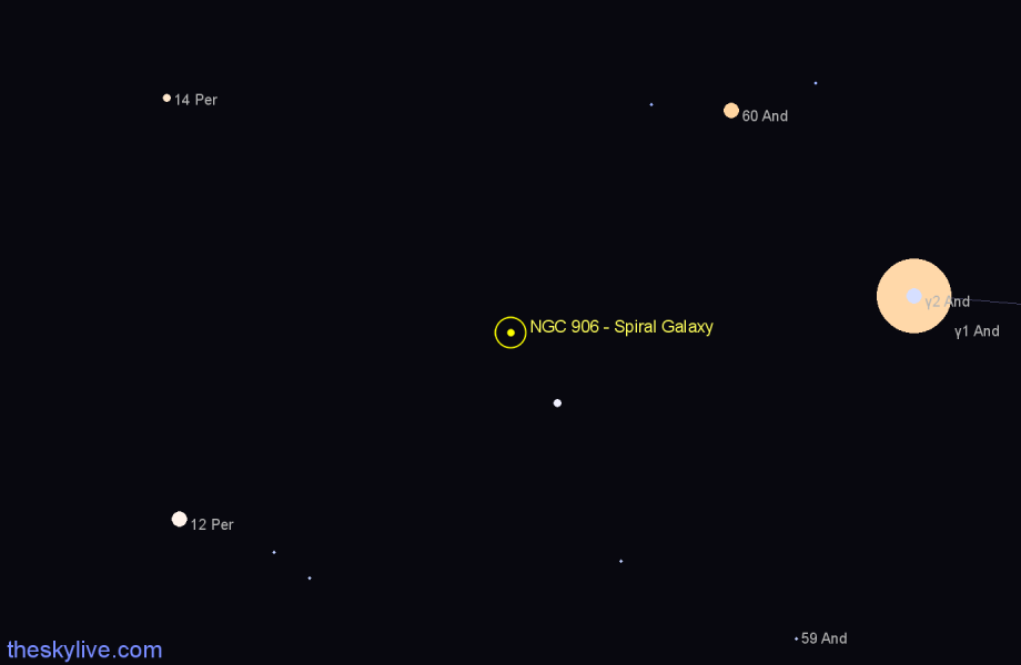 Finder chart NGC 906 - Spiral Galaxy in Andromeda star