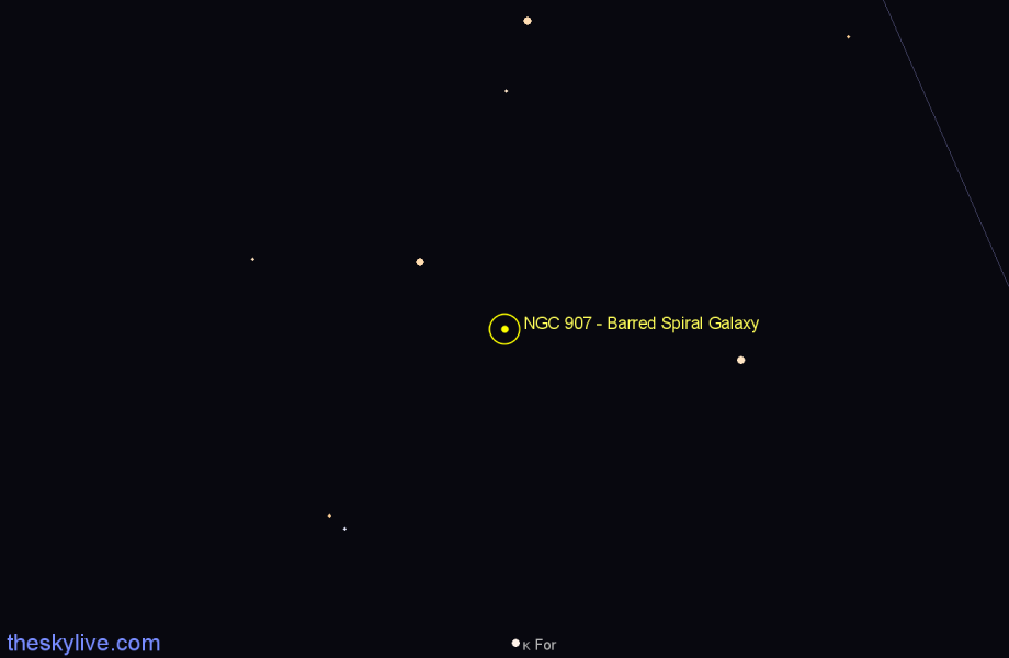 Finder chart NGC 907 - Barred Spiral Galaxy in Cetus star