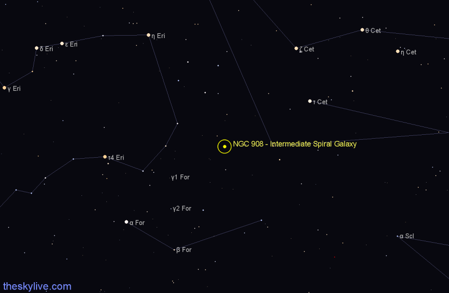 Finder chart NGC 908 - Intermediate Spiral Galaxy in Cetus star