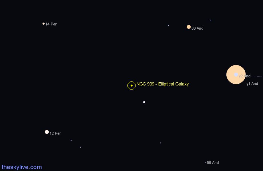 Finder chart NGC 909 - Elliptical Galaxy in Andromeda star