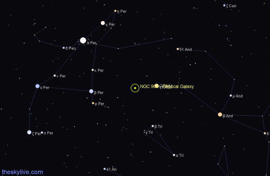 Finder chart NGC 909 - Elliptical Galaxy in Andromeda star