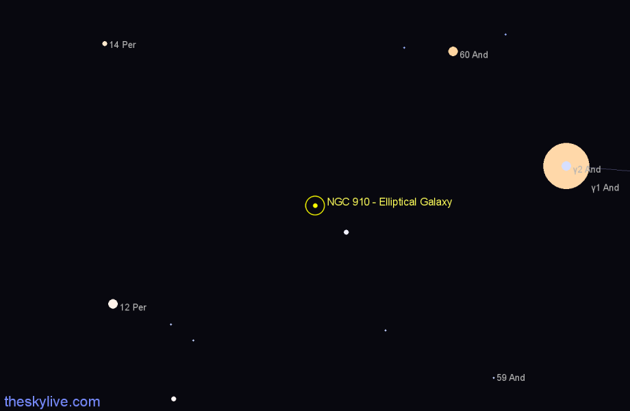 Finder chart NGC 910 - Elliptical Galaxy in Andromeda star