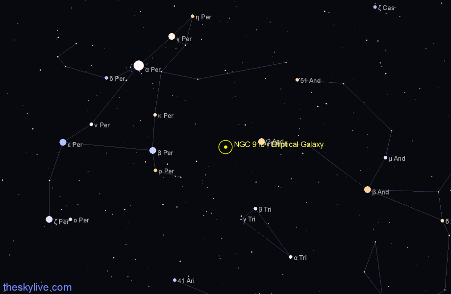 Finder chart NGC 910 - Elliptical Galaxy in Andromeda star