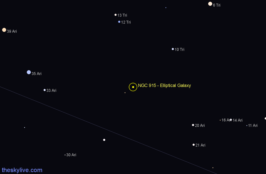 Finder chart NGC 915 - Elliptical Galaxy in Aries star