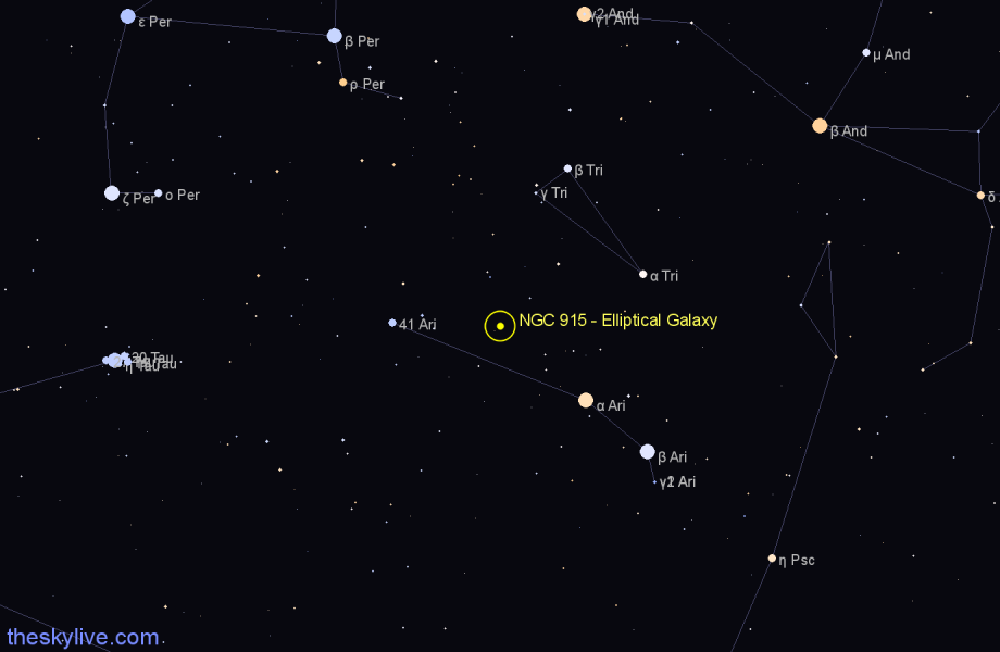 Finder chart NGC 915 - Elliptical Galaxy in Aries star