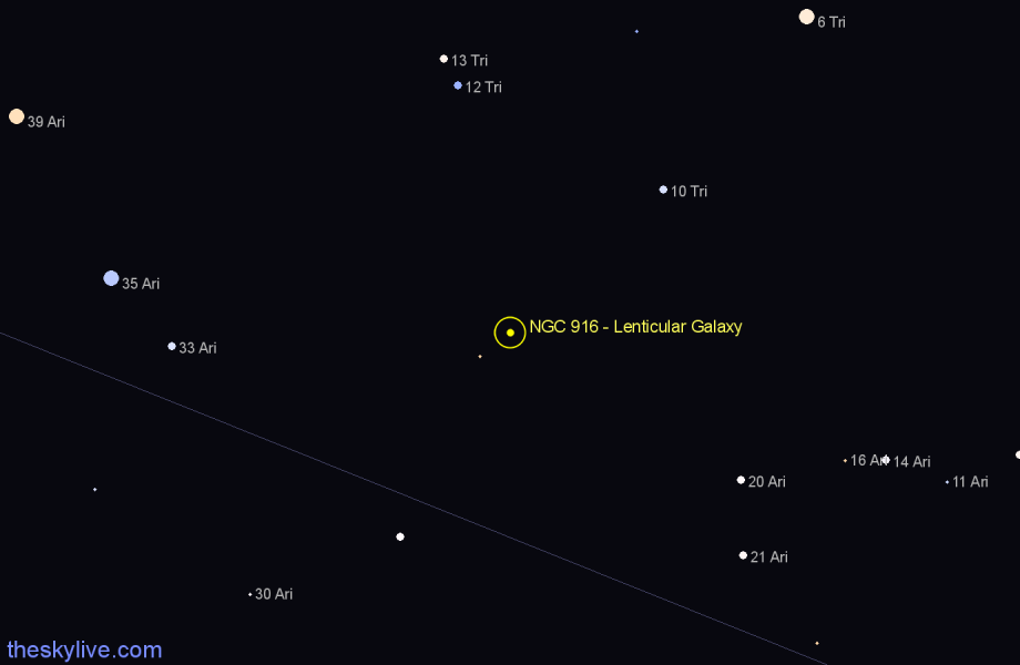 Finder chart NGC 916 - Lenticular Galaxy in Aries star