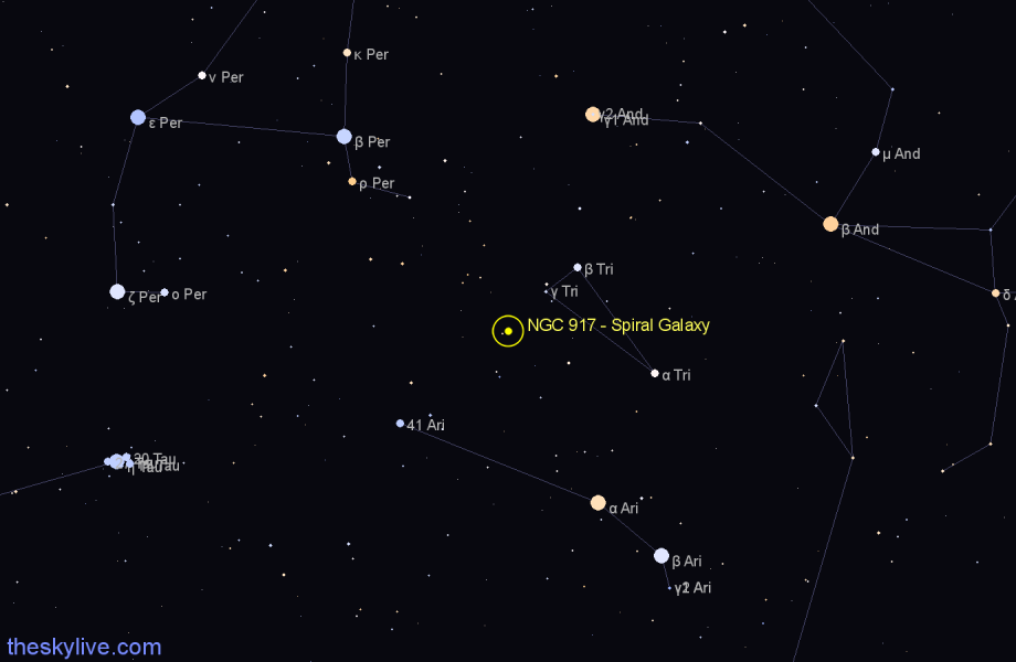 Finder chart NGC 917 - Spiral Galaxy in Triangulum star