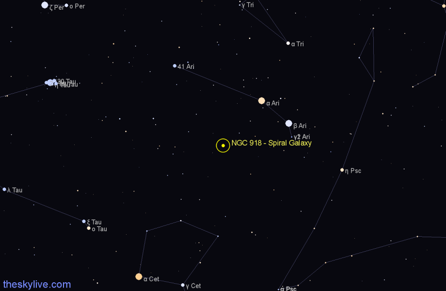 Finder chart NGC 918 - Spiral Galaxy in Aries star