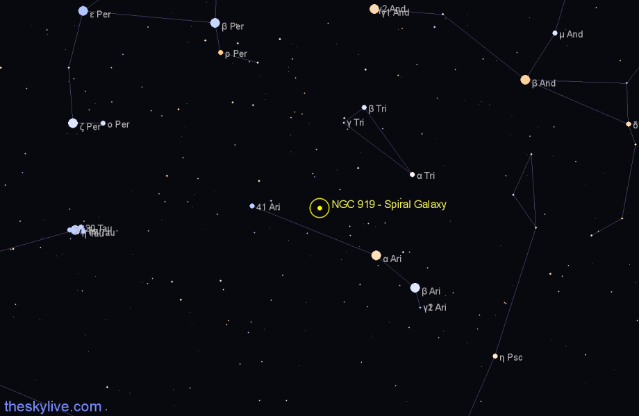 Finder chart NGC 919 - Spiral Galaxy in Aries star