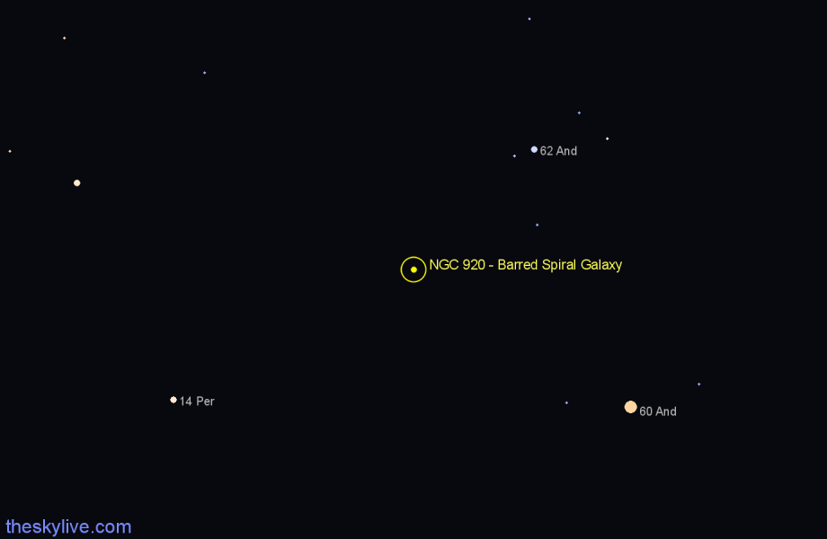 Finder chart NGC 920 - Barred Spiral Galaxy in Andromeda star