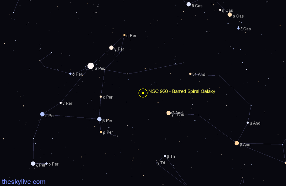 Finder chart NGC 920 - Barred Spiral Galaxy in Andromeda star
