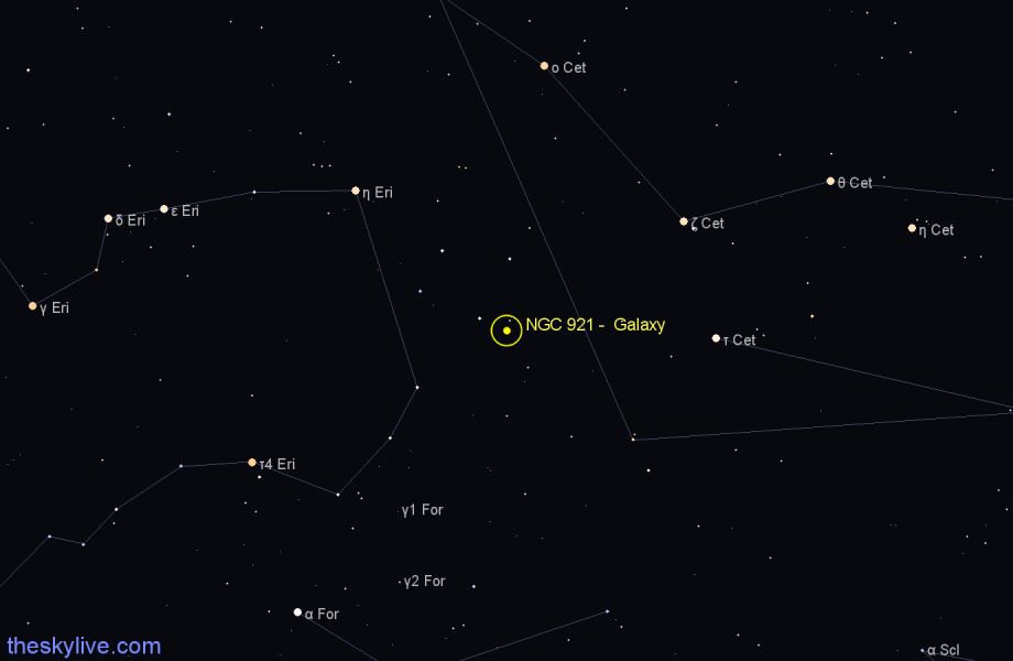 Finder chart NGC 921 - Galaxy in Cetus star