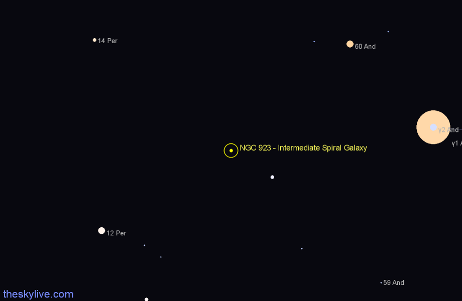 Finder chart NGC 923 - Intermediate Spiral Galaxy in Andromeda star