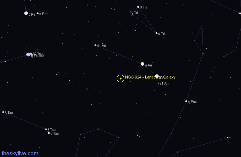 Finder chart NGC 924 - Lenticular Galaxy in Aries star