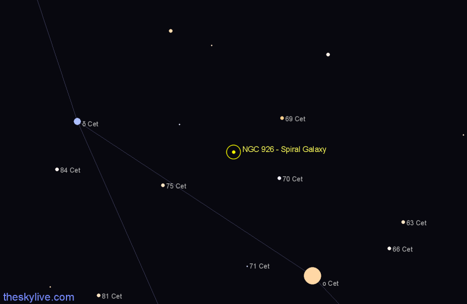 Finder chart NGC 926 - Spiral Galaxy in Cetus star