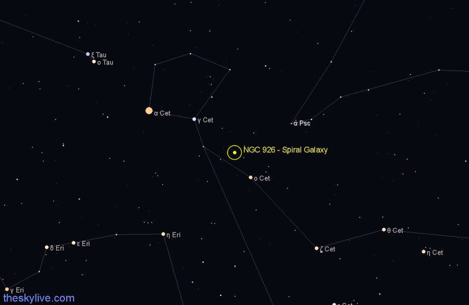 Finder chart NGC 926 - Spiral Galaxy in Cetus star