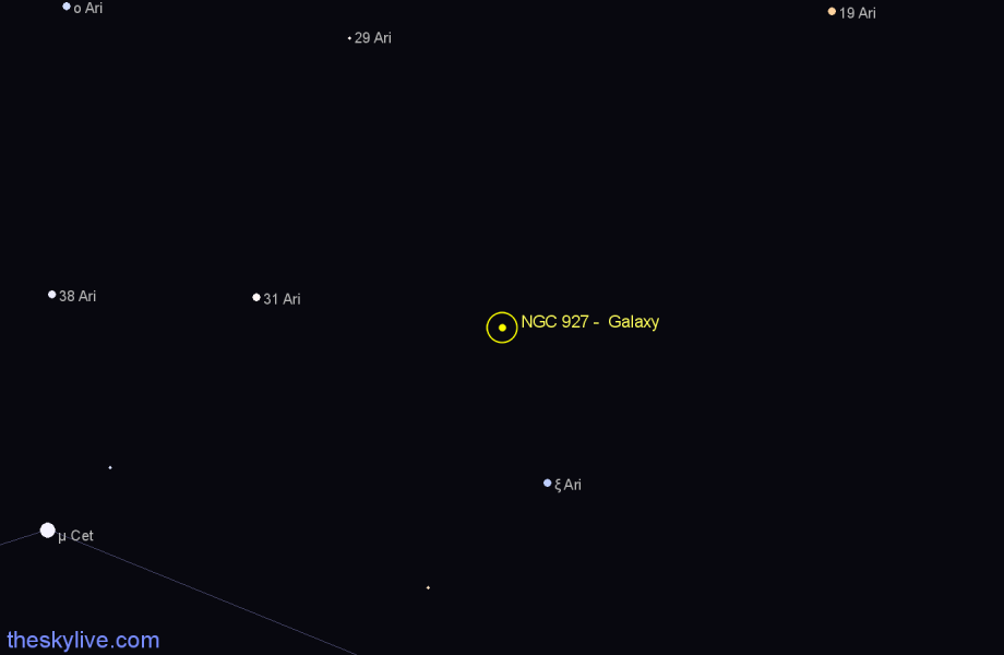 Finder chart NGC 927 - Galaxy in Aries star