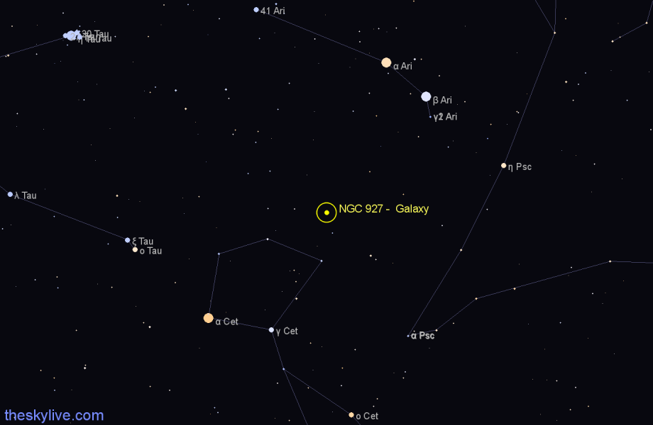 Finder chart NGC 927 - Galaxy in Aries star