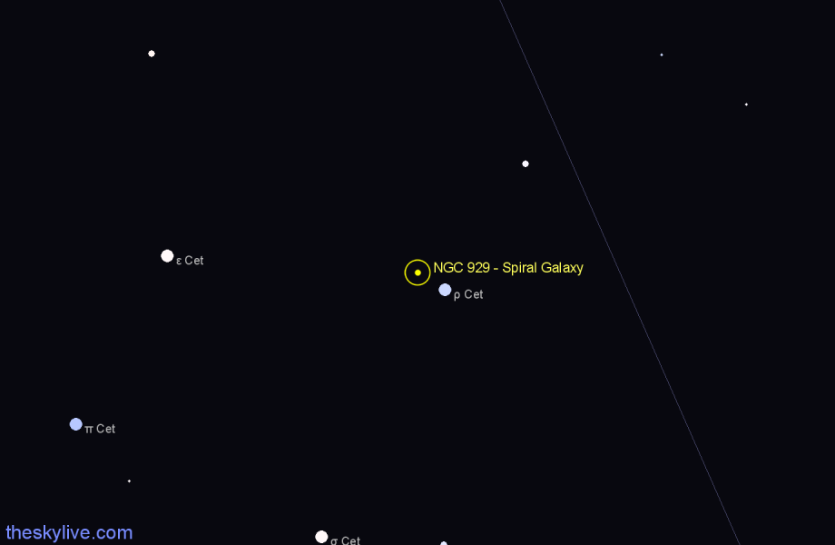 Finder chart NGC 929 - Spiral Galaxy in Cetus star