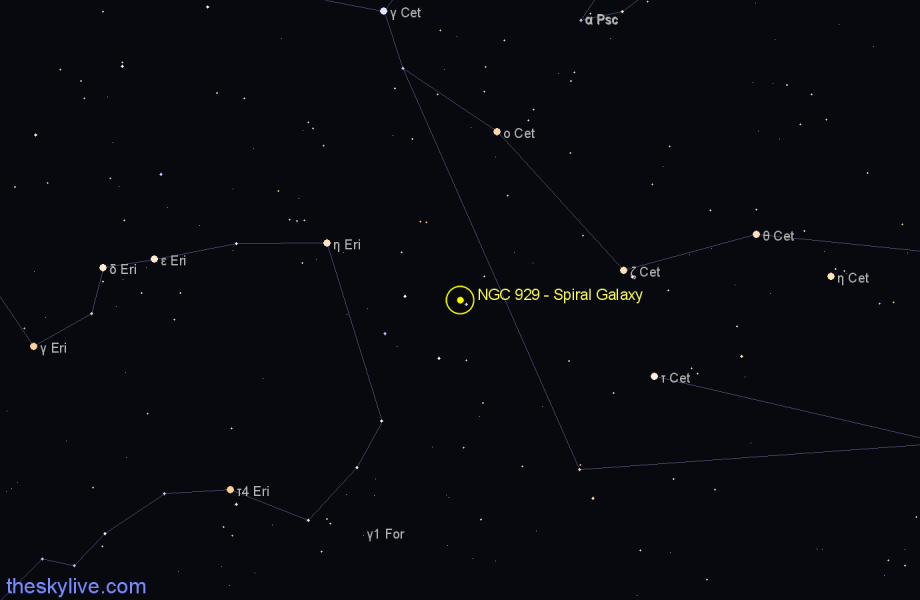 Finder chart NGC 929 - Spiral Galaxy in Cetus star