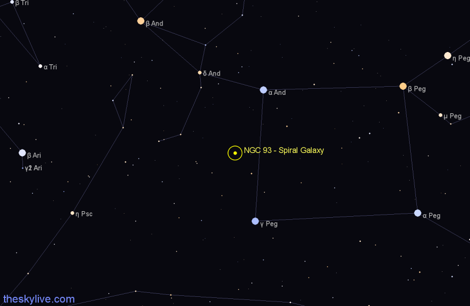 Finder chart NGC 93 - Spiral Galaxy in Andromeda star