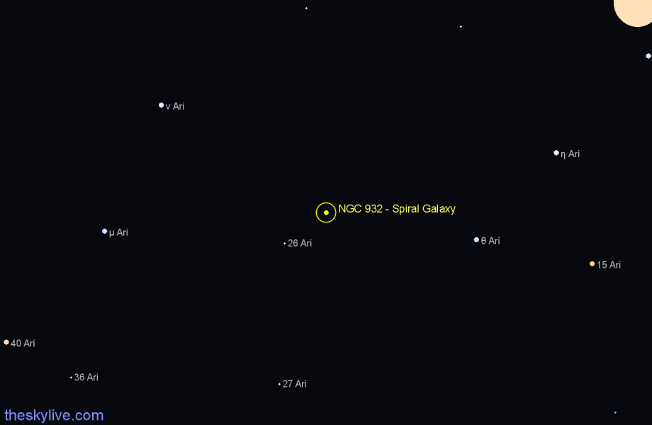 Finder chart NGC 932 - Spiral Galaxy in Aries star