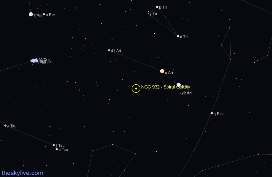 Finder chart NGC 932 - Spiral Galaxy in Aries star