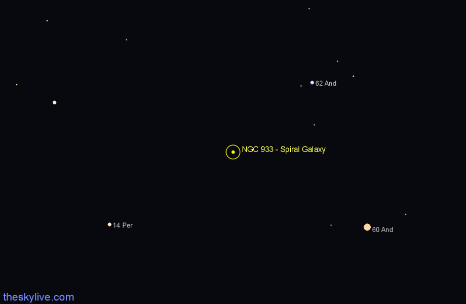 Finder chart NGC 933 - Spiral Galaxy in Andromeda star