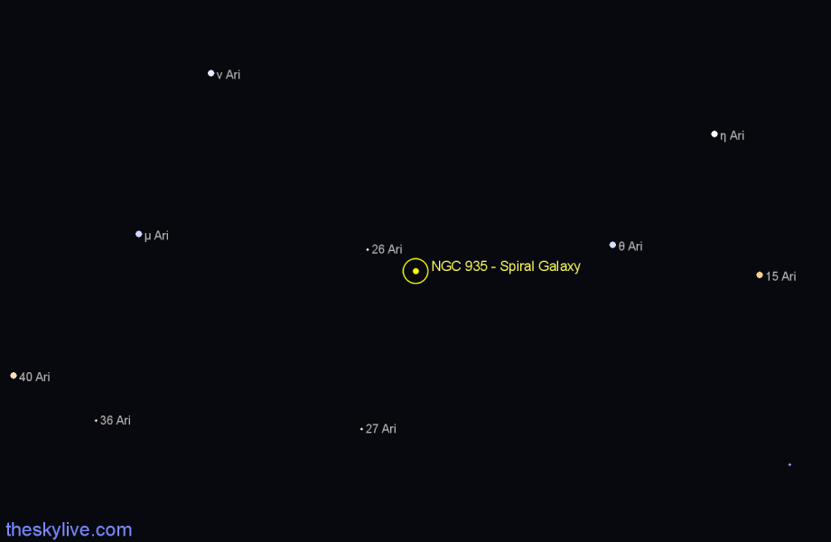 Finder chart NGC 935 - Spiral Galaxy in Aries star