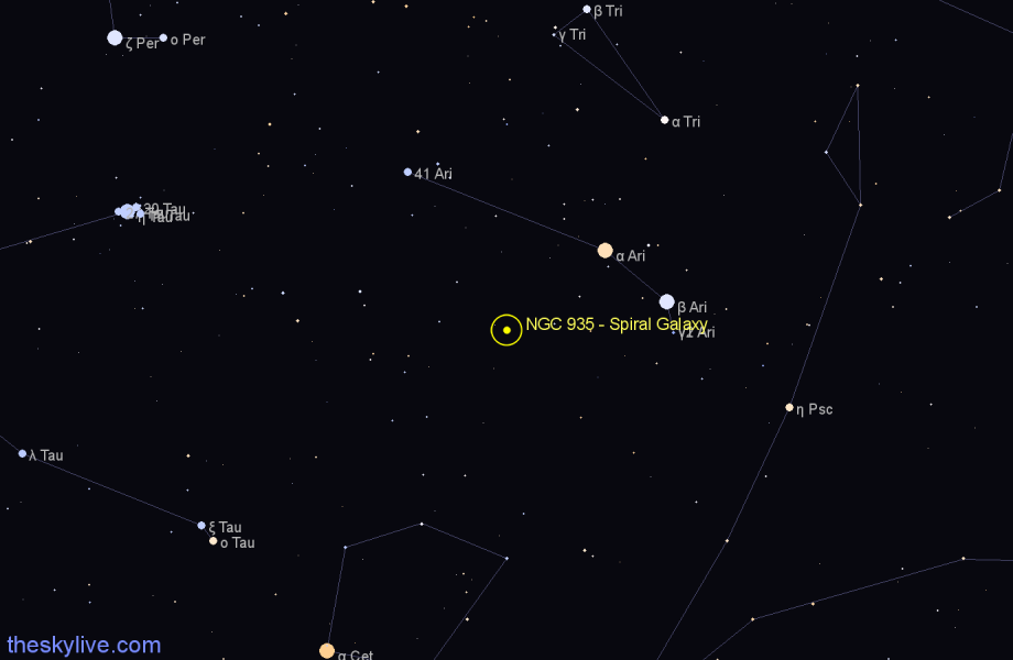 Finder chart NGC 935 - Spiral Galaxy in Aries star