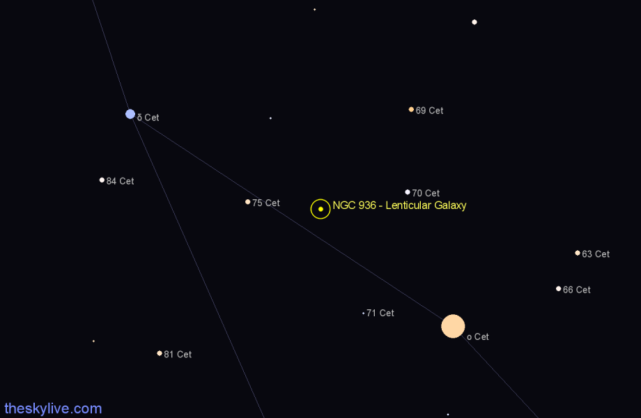 Finder chart NGC 936 - Lenticular Galaxy in Cetus star