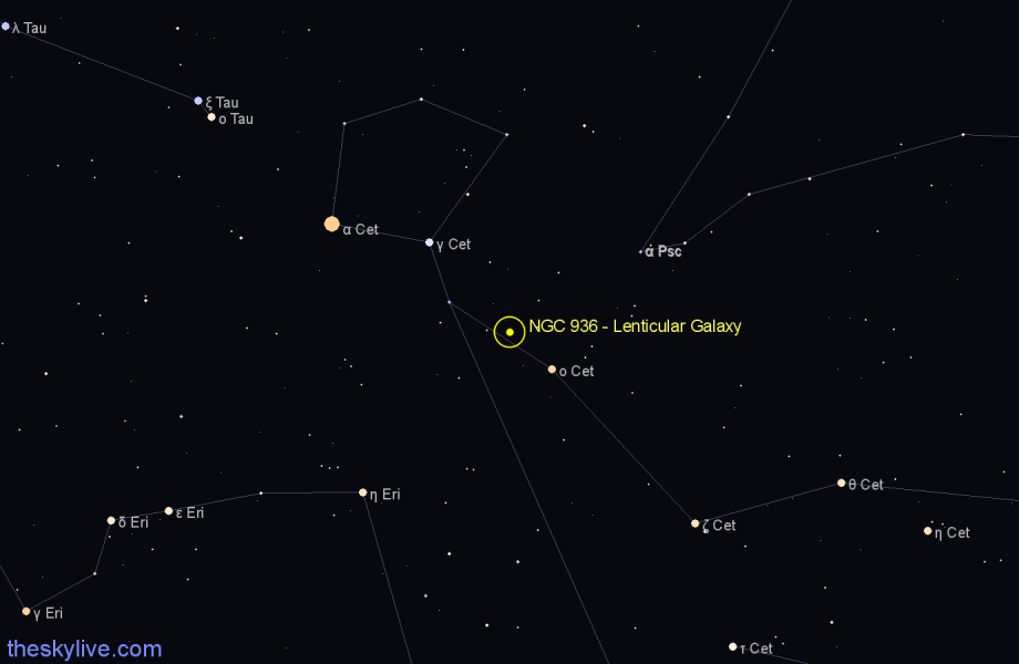 Finder chart NGC 936 - Lenticular Galaxy in Cetus star