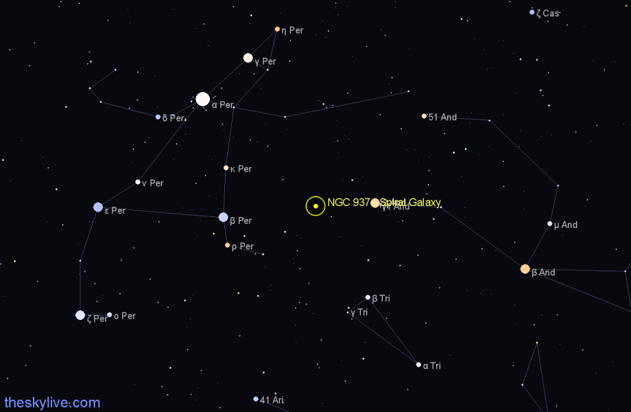 Finder chart NGC 937 - Spiral Galaxy in Andromeda star