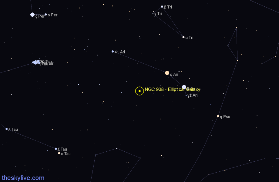 Finder chart NGC 938 - Elliptical Galaxy in Aries star