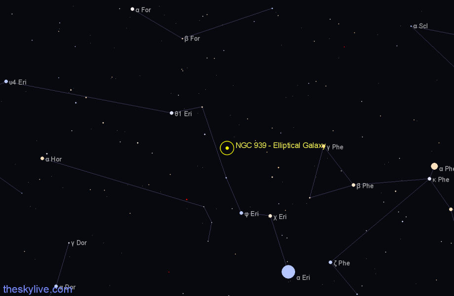 Finder chart NGC 939 - Elliptical Galaxy in Eridanus star