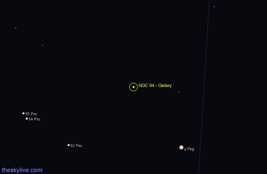 Finder chart NGC 94 - Galaxy in Andromeda star