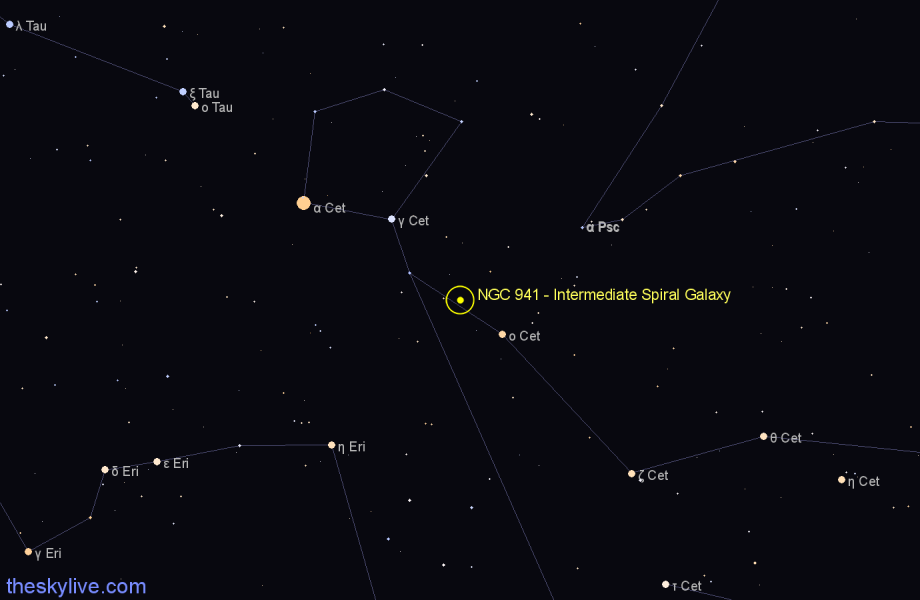 Finder chart NGC 941 - Intermediate Spiral Galaxy in Cetus star