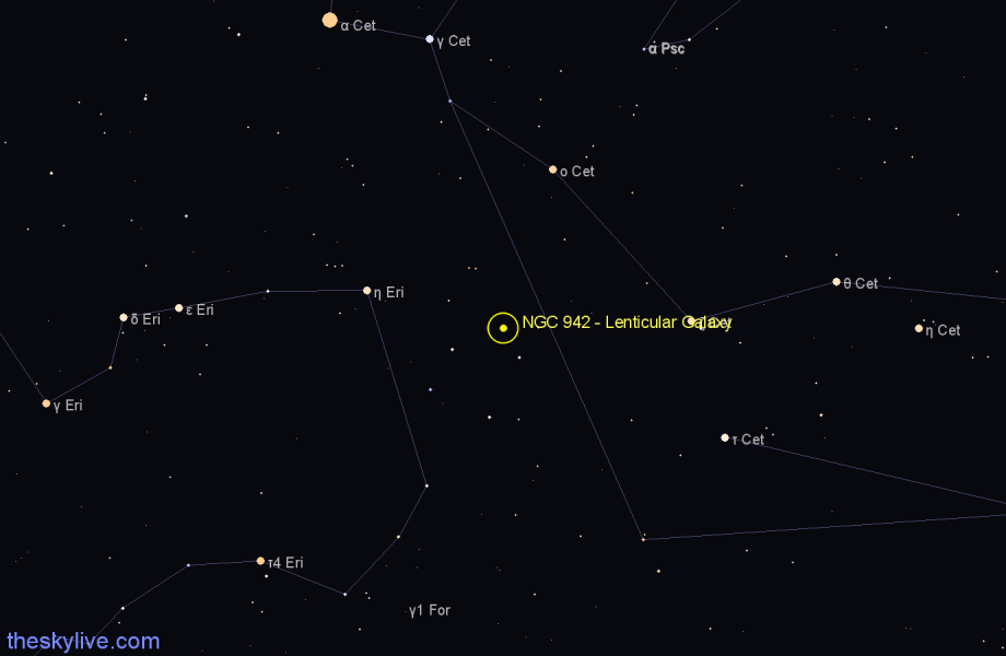 Finder chart NGC 942 - Lenticular Galaxy in Cetus star