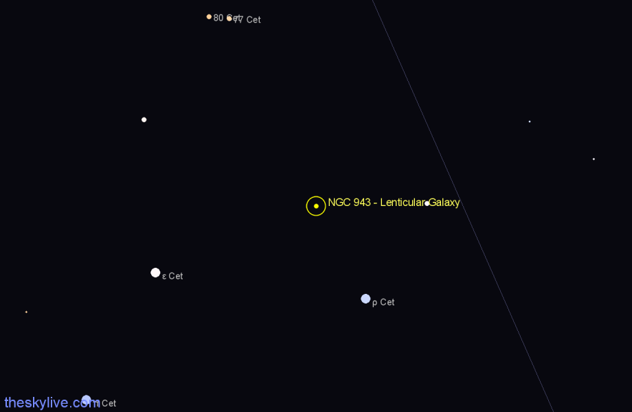 Finder chart NGC 943 - Lenticular Galaxy in Cetus star