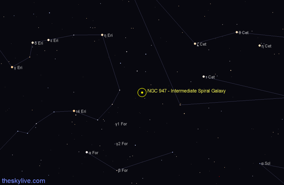 Finder chart NGC 947 - Intermediate Spiral Galaxy in Cetus star