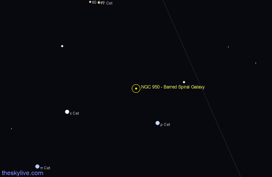 Finder chart NGC 950 - Barred Spiral Galaxy in Cetus star