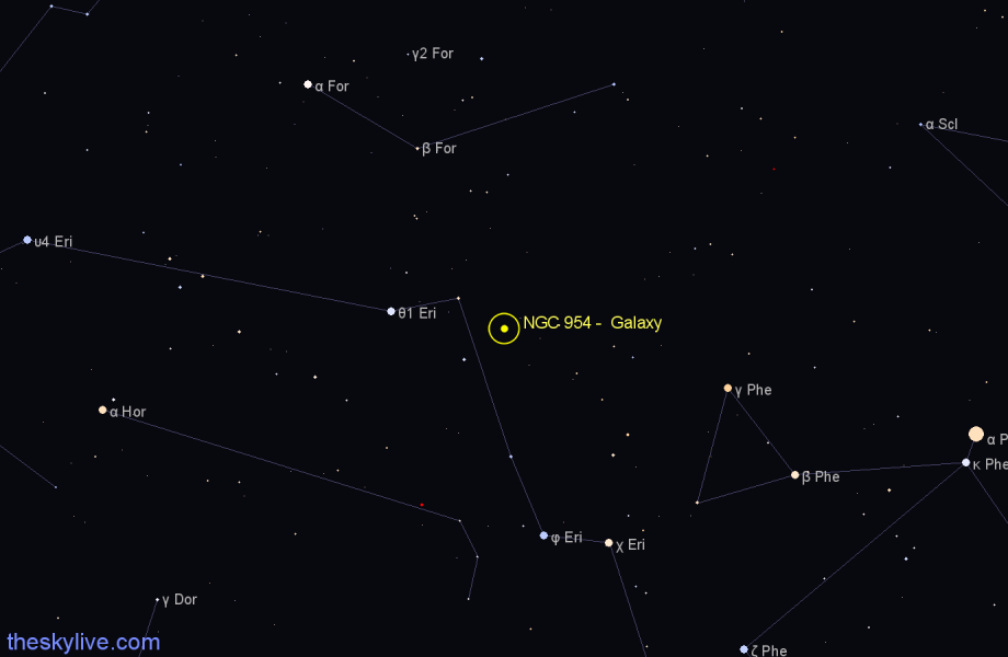 Finder chart NGC 954 -  Galaxy in Eridanus star