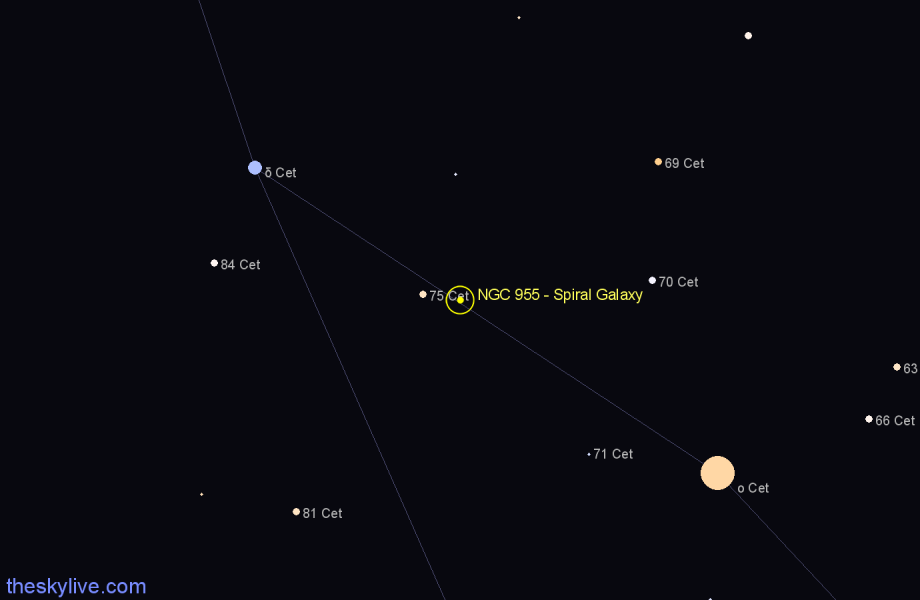 Finder chart NGC 955 - Spiral Galaxy in Cetus star