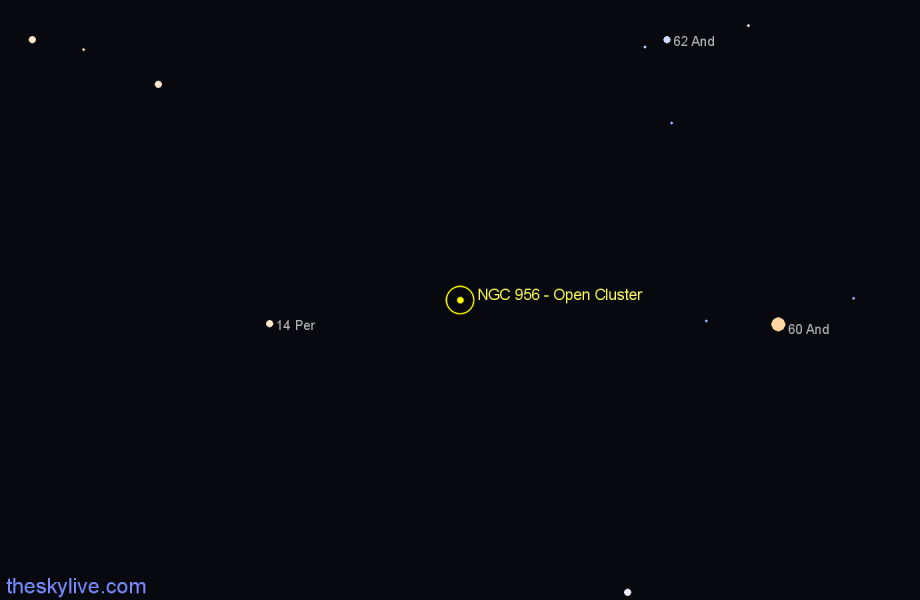 Finder chart NGC 956 - Open Cluster in Andromeda star