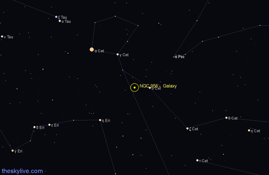 Finder chart NGC 958 - Galaxy in Cetus star