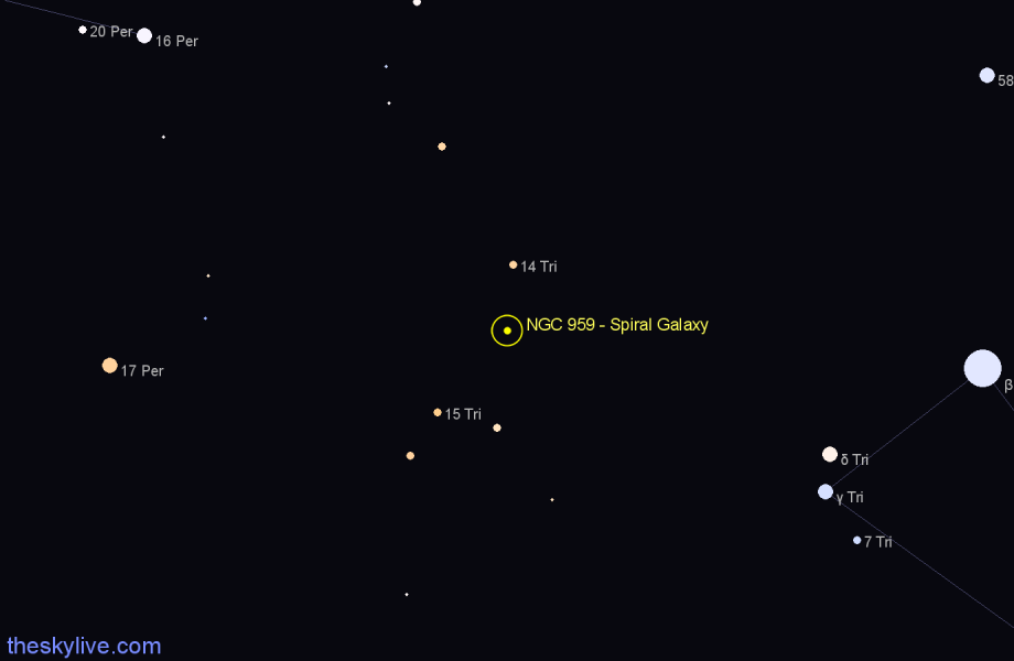 Finder chart NGC 959 - Spiral Galaxy in Triangulum star