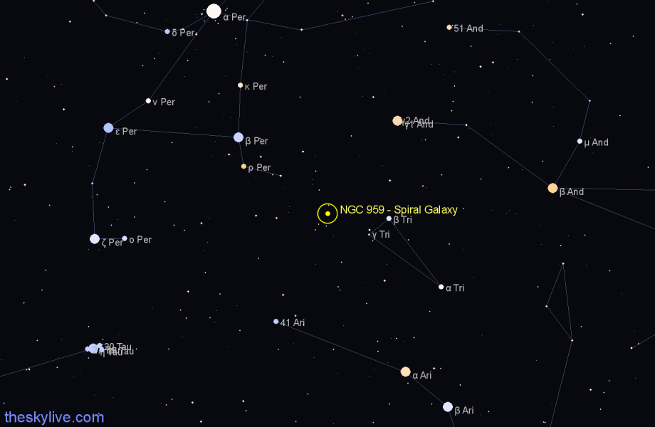 Finder chart NGC 959 - Spiral Galaxy in Triangulum star