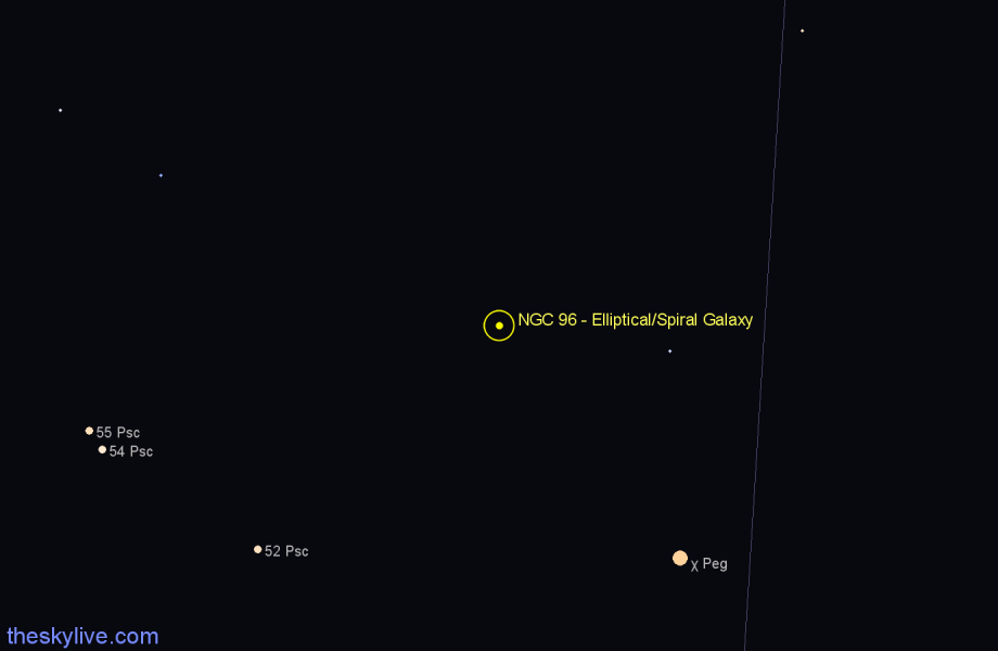 Finder chart NGC 96 - Elliptical/Spiral Galaxy in Andromeda star